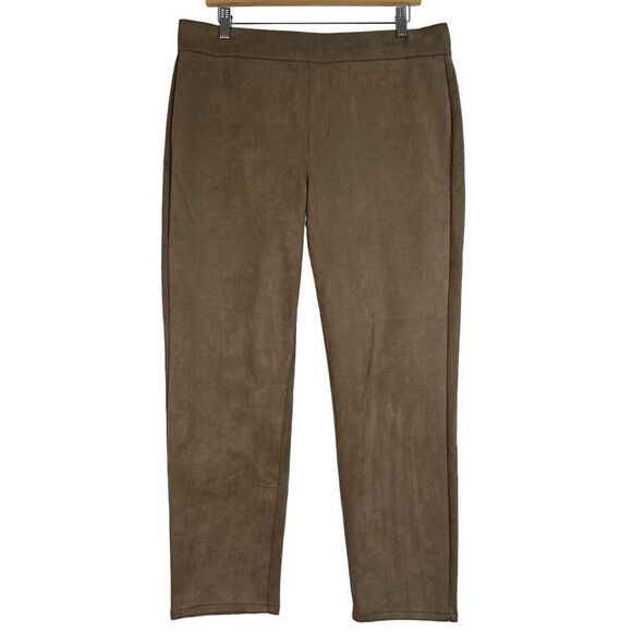 Curve Appeal Pants Womens Faux Leather Suede Large Brown Pull On Legging Stretch - Picture 1 of 11
